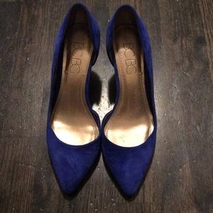 BCBG D’orsay blue suede heels